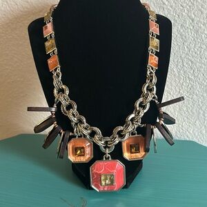 Loft Bold Bohemian Indie Inspired Chunky Acrylic Wood Accents Statement Necklace